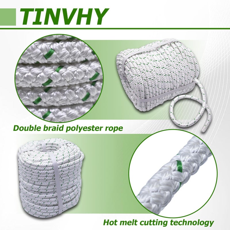 TINVHY 3/8 Inch x 200 Feet 4800Lbs Double Braided Polyester Rope Breaking Strength Strong Pulling Rope - Image 3